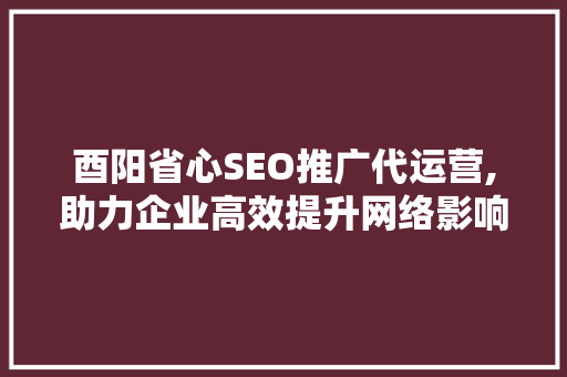 酉阳省心SEO推广代运营,助力企业高效提升网络影响力