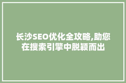 长沙SEO优化全攻略,助您在搜索引擎中脱颖而出