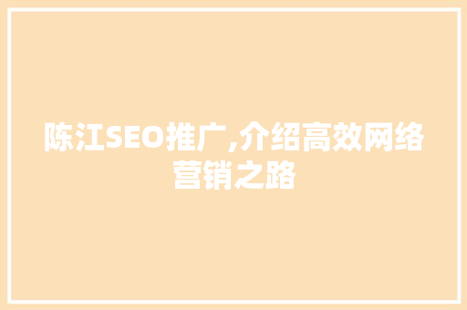 陈江SEO推广,介绍高效网络营销之路