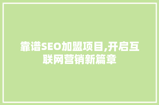 靠谱SEO加盟项目,开启互联网营销新篇章