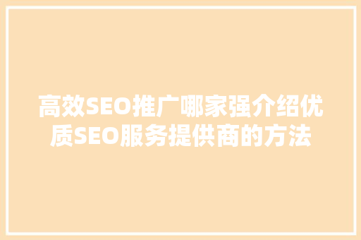 高效SEO推广哪家强介绍优质SEO服务提供商的方法