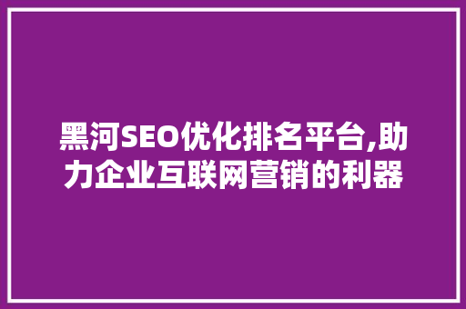 黑河SEO优化排名平台,助力企业互联网营销的利器