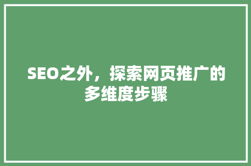 SEO之外，探索网页推广的多维度步骤