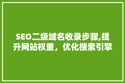 SEO二级域名收录步骤,提升网站权重，优化搜索引擎排名
