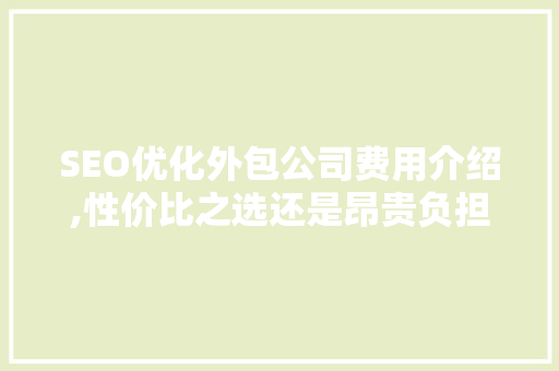 SEO优化外包公司费用介绍,性价比之选还是昂贵负担