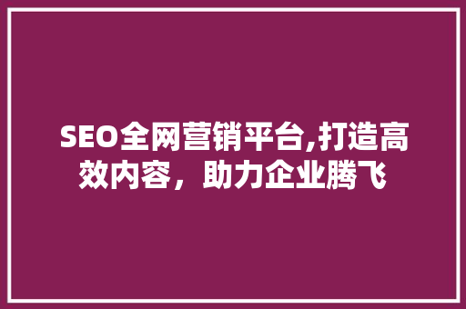 SEO全网营销平台,打造高效内容，助力企业腾飞
