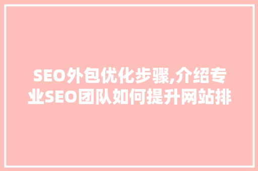 SEO外包优化步骤,介绍专业SEO团队如何提升网站排名