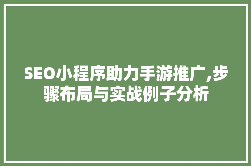 SEO小程序助力手游推广,步骤布局与实战例子分析