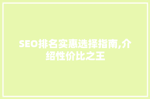 SEO排名实惠选择指南,介绍性价比之王