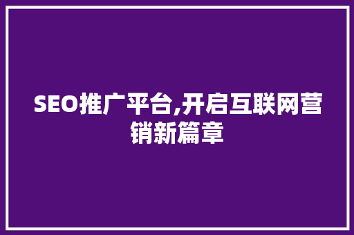 SEO推广平台,开启互联网营销新篇章  第1张