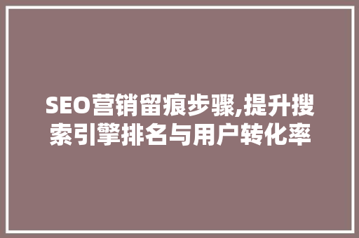 SEO营销留痕步骤,提升搜索引擎排名与用户转化率