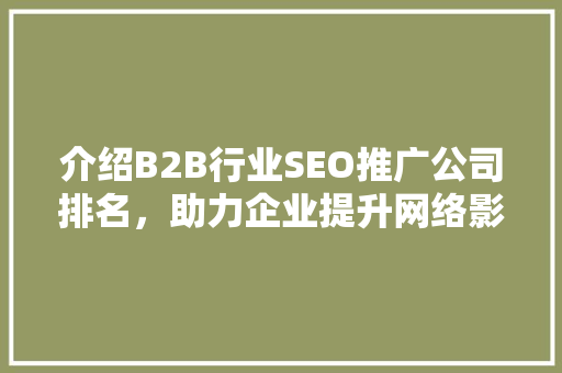 介绍B2B行业SEO推广公司排名，助力企业提升网络影响力  第1张