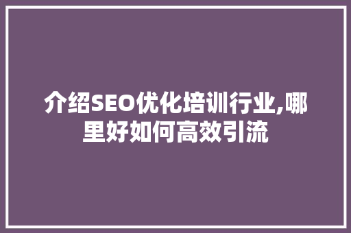 介绍SEO优化培训行业,哪里好如何高效引流