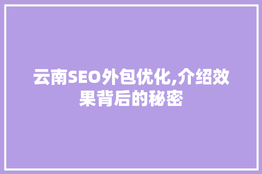 云南SEO外包优化,介绍效果背后的秘密