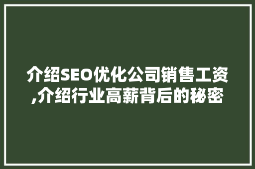 介绍SEO优化公司销售工资,介绍行业高薪背后的秘密