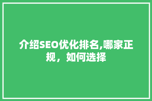 介绍SEO优化排名,哪家正规，如何选择
