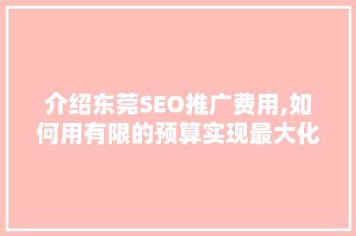 介绍东莞SEO推广费用,如何用有限的预算实现最大化的营销效果
