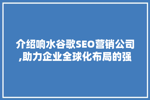 介绍响水谷歌SEO营销公司,助力企业全球化布局的强力引擎