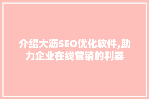 介绍大沥SEO优化软件,助力企业在线营销的利器