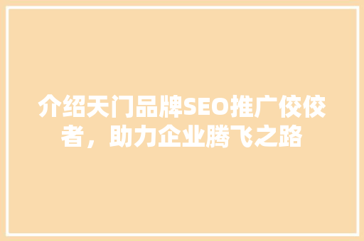 介绍天门品牌SEO推广佼佼者，助力企业腾飞之路