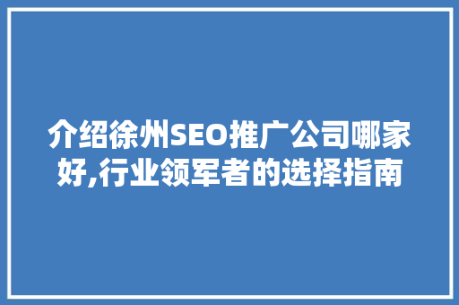 介绍徐州SEO推广公司哪家好,行业领军者的选择指南