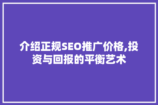 介绍正规SEO推广价格,投资与回报的平衡艺术