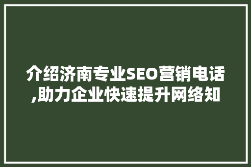 介绍济南专业SEO营销电话,助力企业快速提升网络知名度