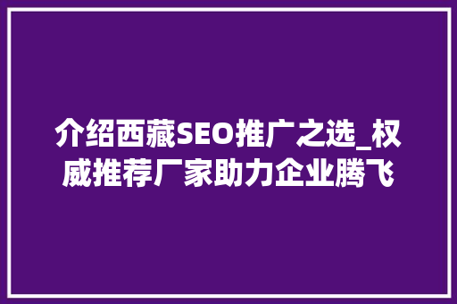 介绍西藏SEO推广之选_权威推荐厂家助力企业腾飞