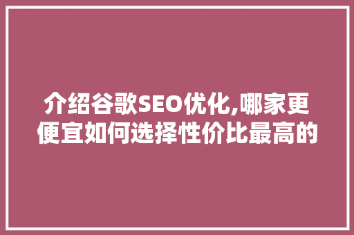 介绍谷歌SEO优化,哪家更便宜如何选择性价比最高的服务