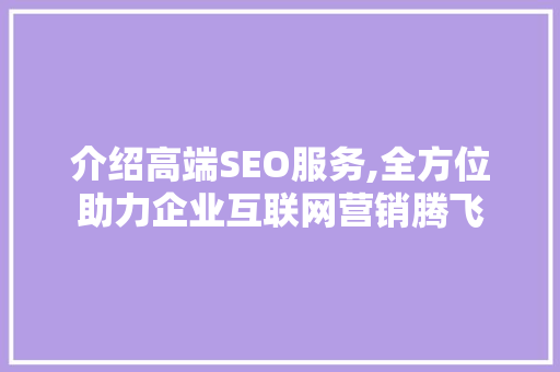 介绍高端SEO服务,全方位助力企业互联网营销腾飞