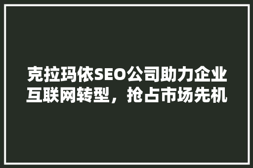 克拉玛依SEO公司助力企业互联网转型，抢占市场先机