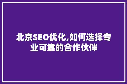 北京SEO优化,如何选择专业可靠的合作伙伴