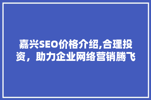 嘉兴SEO价格介绍,合理投资，助力企业网络营销腾飞
