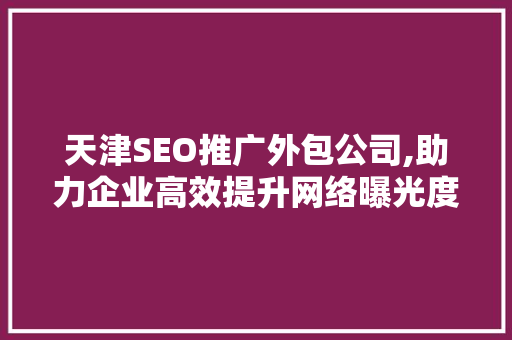 天津SEO推广外包公司,助力企业高效提升网络曝光度