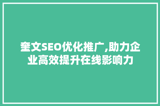 奎文SEO优化推广,助力企业高效提升在线影响力