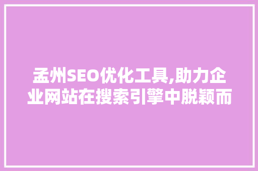 孟州SEO优化工具,助力企业网站在搜索引擎中脱颖而出  第1张