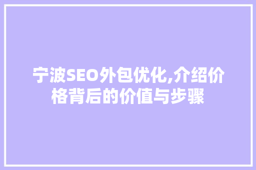宁波SEO外包优化,介绍价格背后的价值与步骤