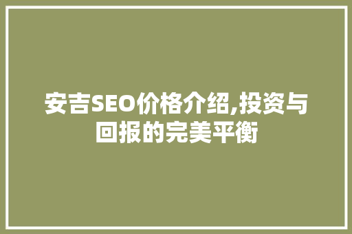 安吉SEO价格介绍,投资与回报的完美平衡