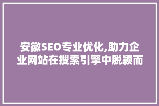 安徽SEO专业优化,助力企业网站在搜索引擎中脱颖而出  第1张