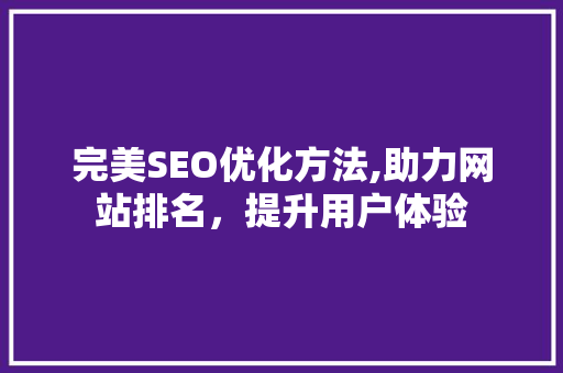 完美SEO优化方法,助力网站排名，提升用户体验