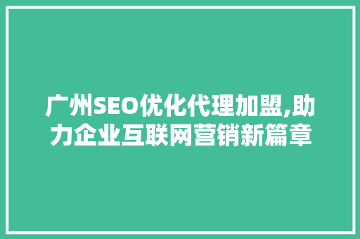 广州SEO优化代理加盟,助力企业互联网营销新篇章