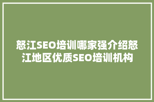 怒江SEO培训哪家强介绍怒江地区优质SEO培训机构