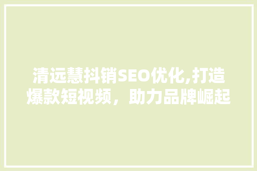 清远慧抖销SEO优化,打造爆款短视频，助力品牌崛起