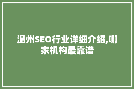 温州SEO行业详细介绍,哪家机构最靠谱