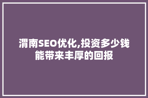 渭南SEO优化,投资多少钱能带来丰厚的回报
