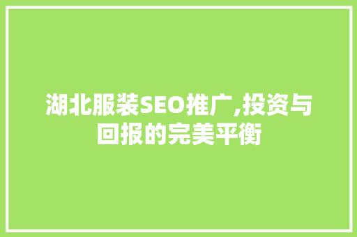 湖北服装SEO推广,投资与回报的完美平衡