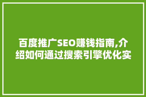 百度推广SEO赚钱指南,介绍如何通过搜索引擎优化实现财富增长  第1张