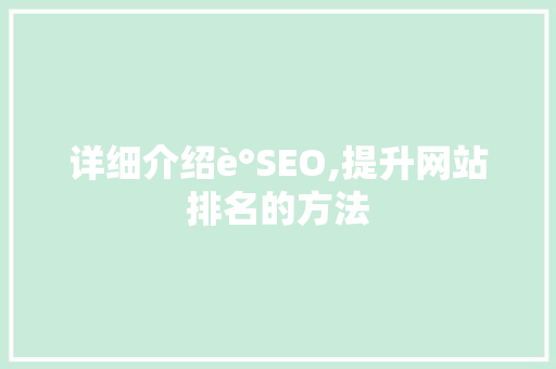 详细介绍è°SEO,提升网站排名的方法