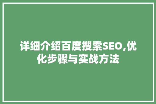 详细介绍百度搜索SEO,优化步骤与实战方法