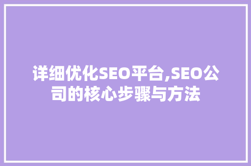 详细优化SEO平台,SEO公司的核心步骤与方法